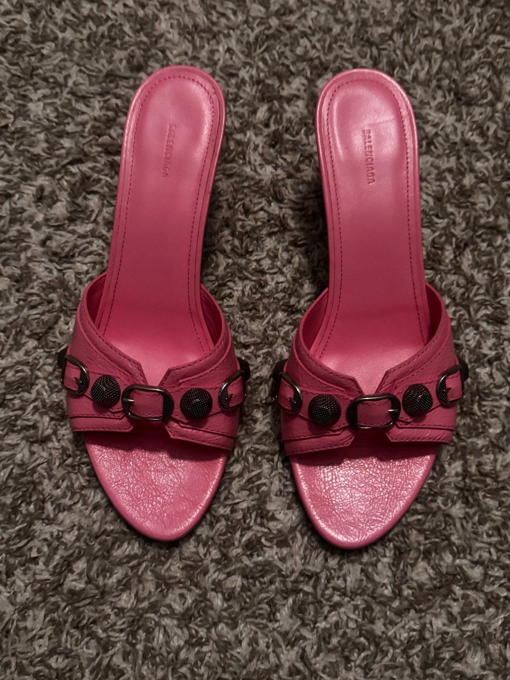 Balenciaga Pink Leather Mules with Stud Detail